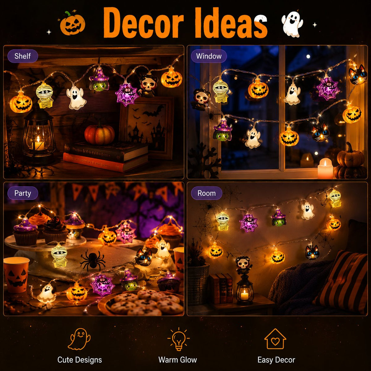 🎃 Halloween Decor Sale 49% OFF – USB Pumpkin, Witch & Ghost LED String Lights