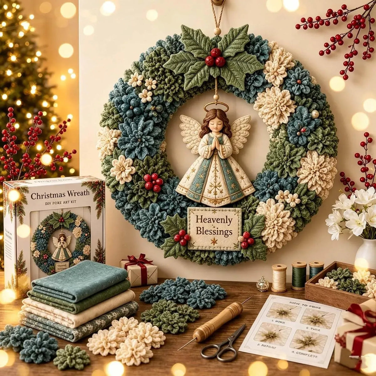 đLast Day 50% OFFđ3D Fabric Poke Christmas Wreath DIY Kit