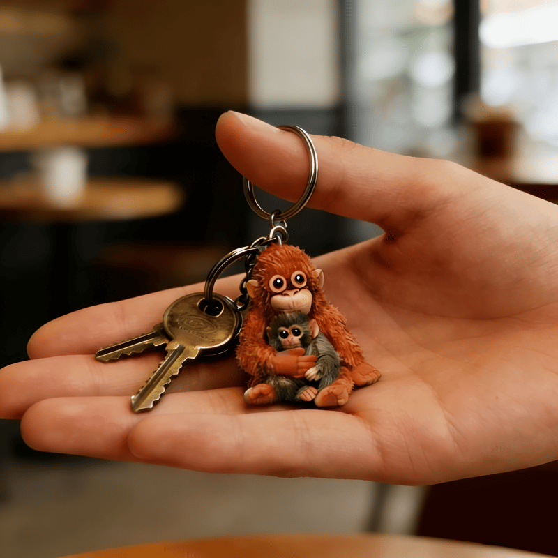 🐵💕Viral Punch Monkey Hugging Monkey Keychain - Emotional Gift for Animal Lovers, Family, Friends, Loved Ones🎁