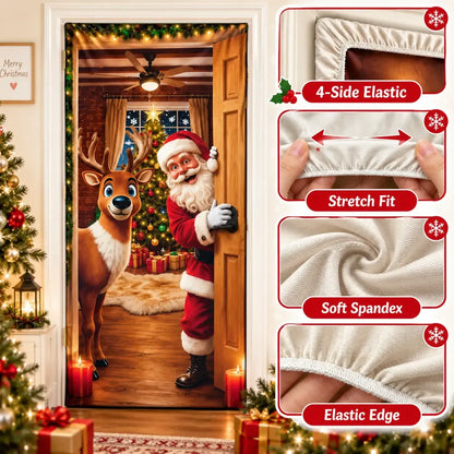 🔥 Santa Christmas Door Cover with Elastic Edges | Reusable Holiday Decor