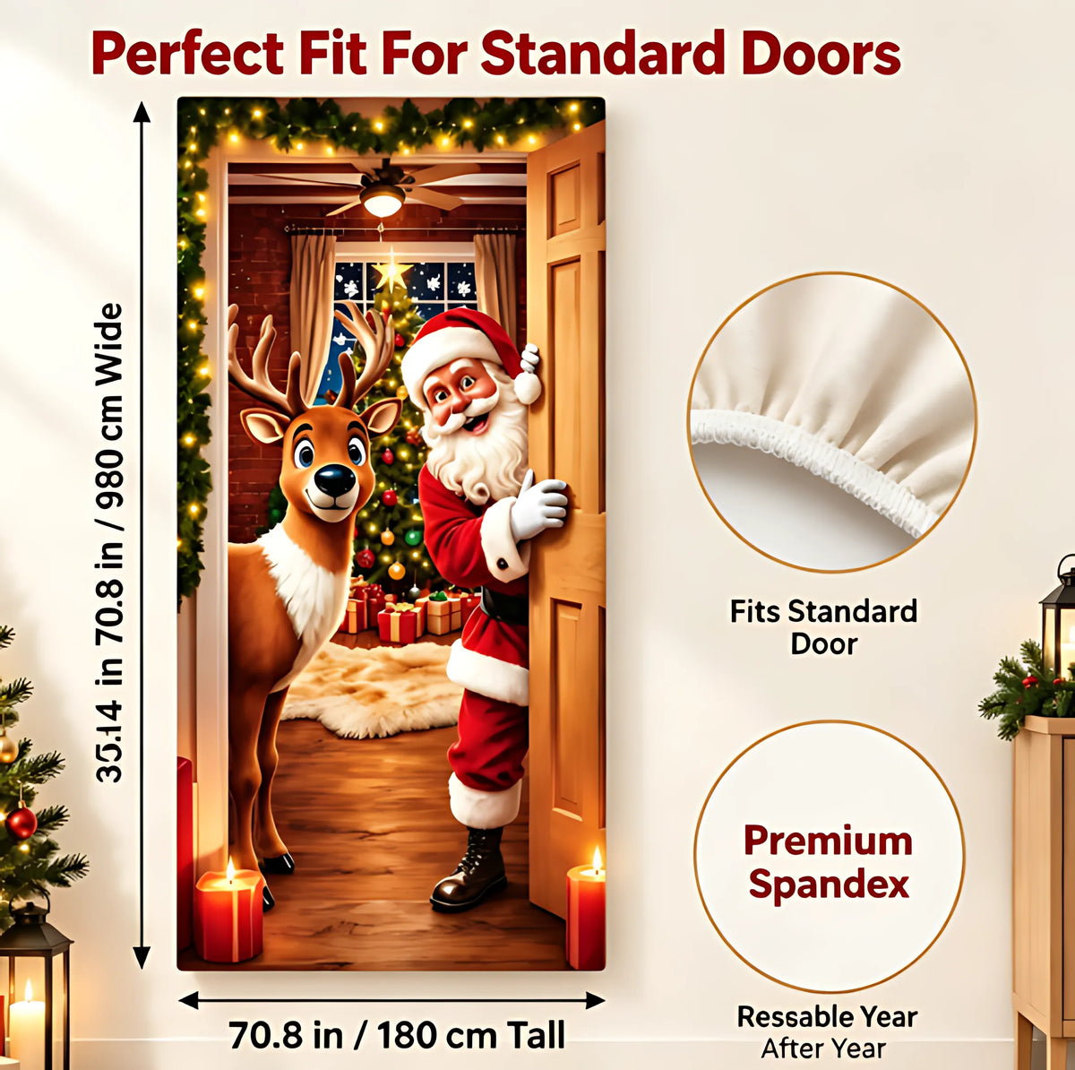 🔥 Santa Christmas Door Cover with Elastic Edges | Reusable Holiday Decor