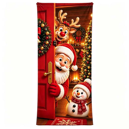 🔥 Santa Christmas Door Cover with Elastic Edges | Reusable Holiday Decor