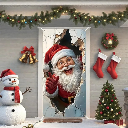 🔥 Santa Christmas Door Cover with Elastic Edges | Reusable Holiday Decor