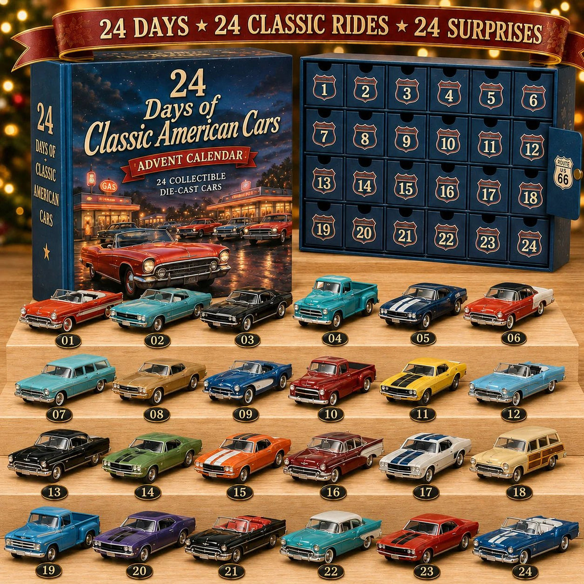 🎁Last Day 49% OFF - ✨24 Days of Classic American Cars Advent Calendar – 24 Vintage Ride Collectibles for Car Lovers🚗