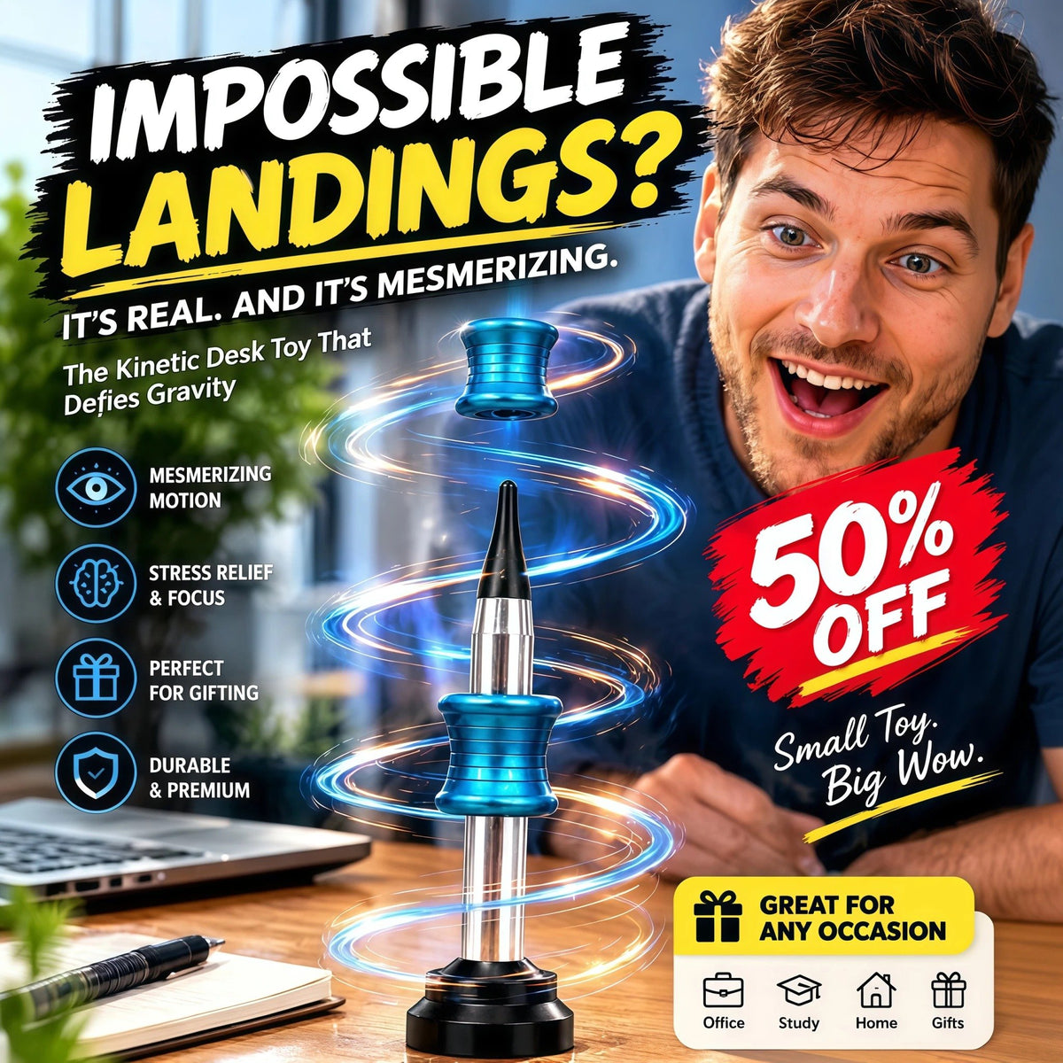 🎉Say Goodbye to Desk Stress! 👋Kinetic Desk toy That Performs Impossible Landing