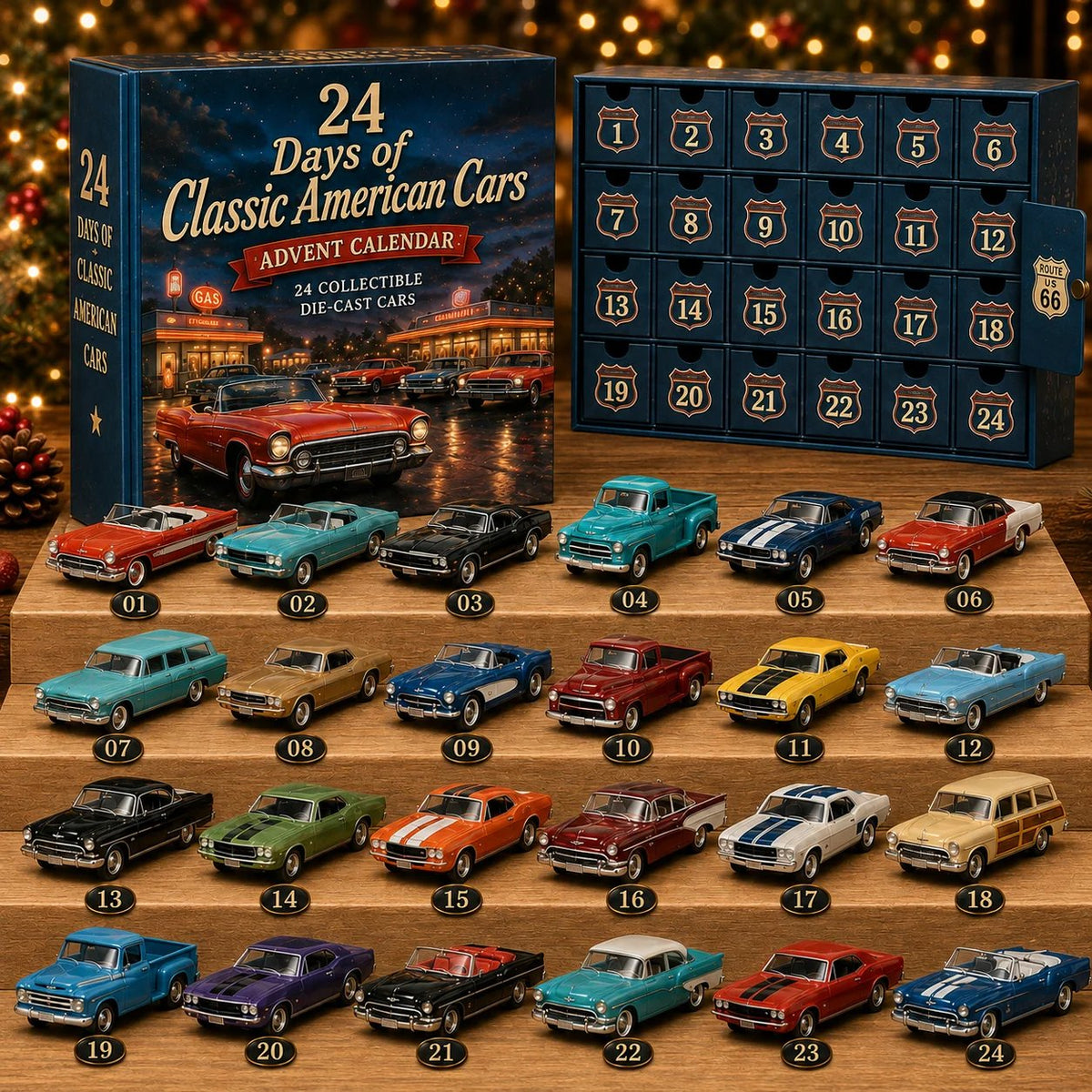 🎁Last Day 49% OFF - ✨24 Days of Classic American Cars Advent Calendar – 24 Vintage Ride Collectibles for Car Lovers🚗