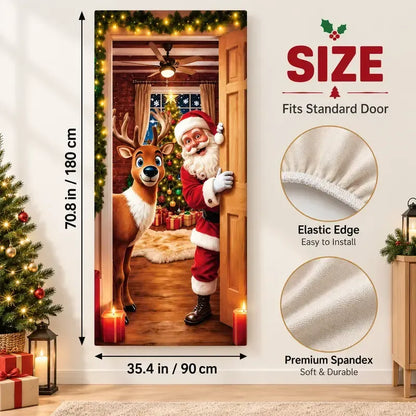 🔥 Santa Christmas Door Cover with Elastic Edges | Reusable Holiday Decor