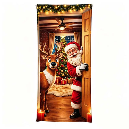 🔥 Santa Christmas Door Cover with Elastic Edges | Reusable Holiday Decor
