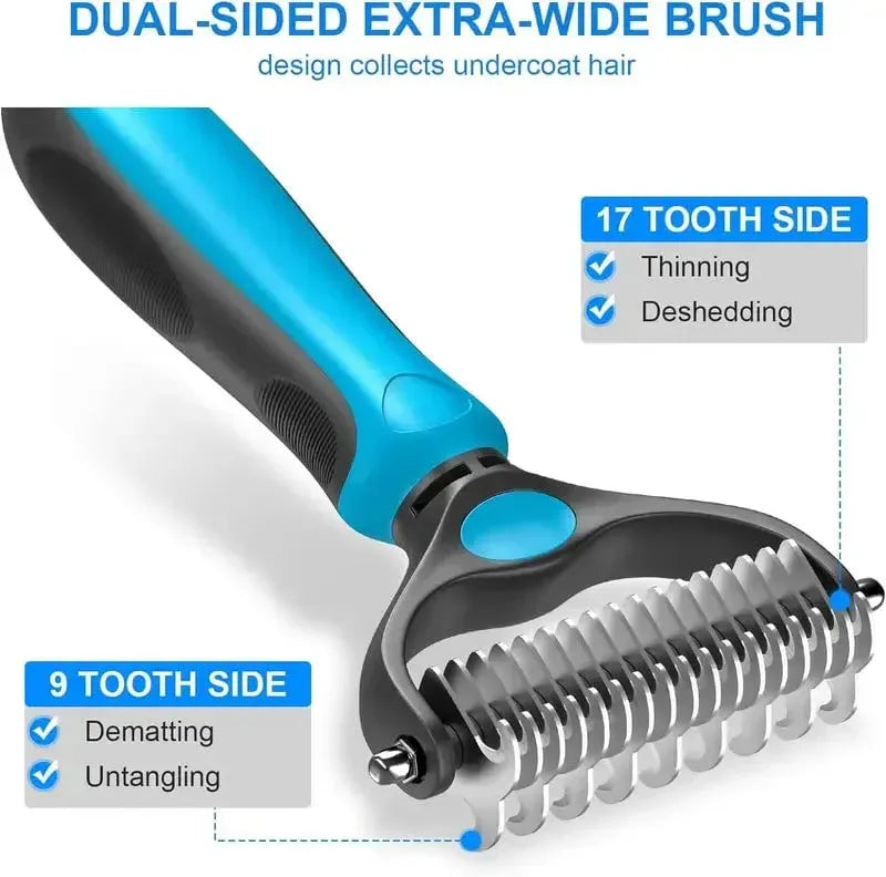 🐾Double-Sided Pet Grooming Brush – Hurtless Shedding & Dematting Undercoat Rake for Dogs and Cats