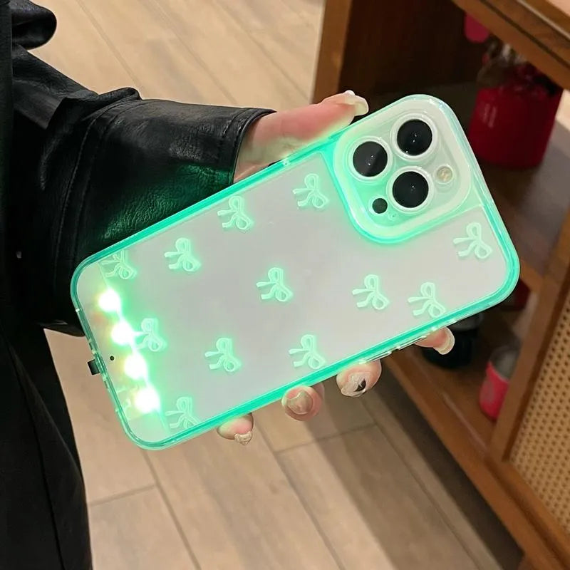 📱Vibrant LED Bowknot Phone Case, Compatible with iPhone 11/12/13/14/15/16/17 Pro/Pro Max