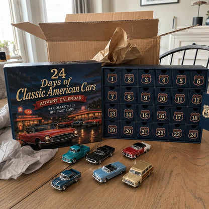 🎁Last Day 49% OFF - ✨24 Days of Classic American Cars Advent Calendar – 24 Vintage Ride Collectibles for Car Lovers🚗