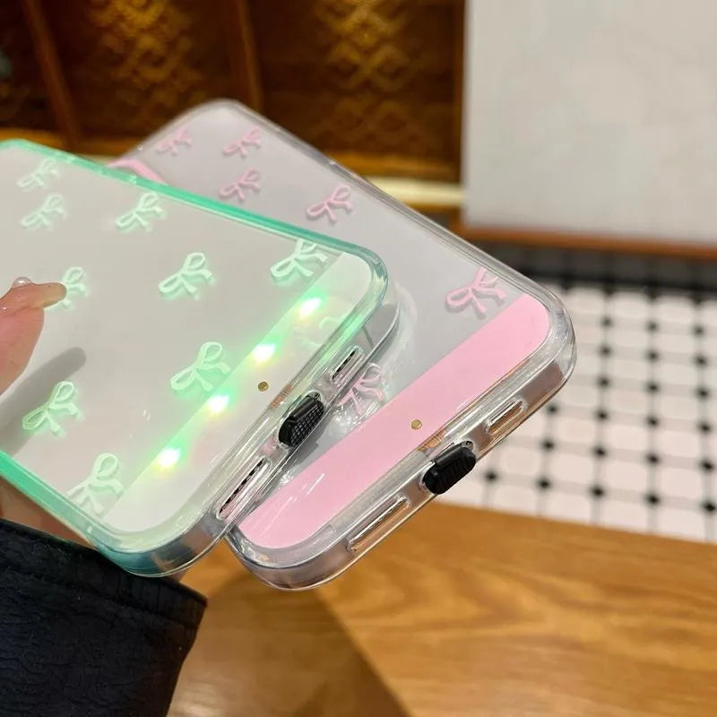 📱Vibrant LED Bowknot Phone Case, Compatible with iPhone 11/12/13/14/15/16/17 Pro/Pro Max