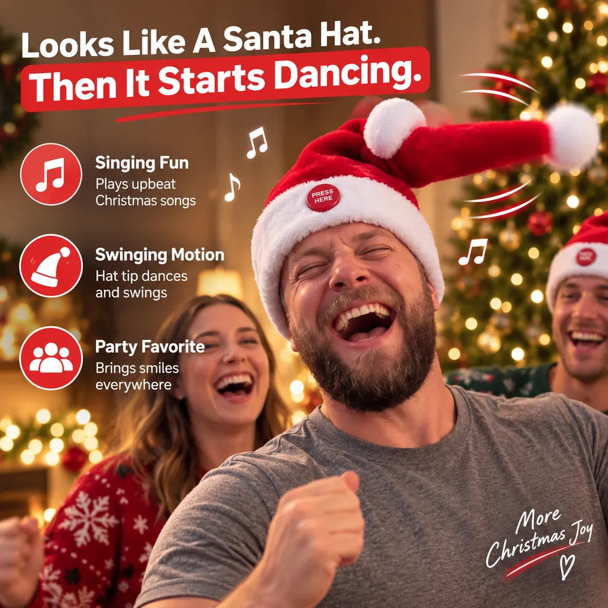 🎅 🤣 Singing & Dancing Santa Hat — Animated Christmas Party Hat