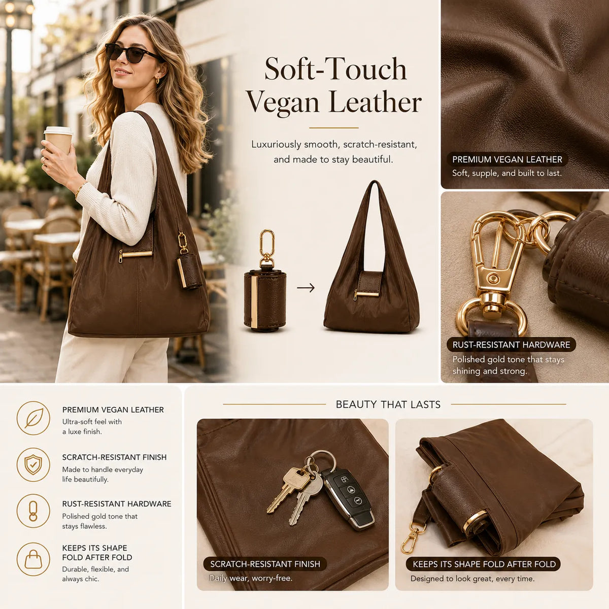 NumerostyTM Varelli Charm Transformable Bag – Stylish Vegan Leather Tote & Keychain Charm