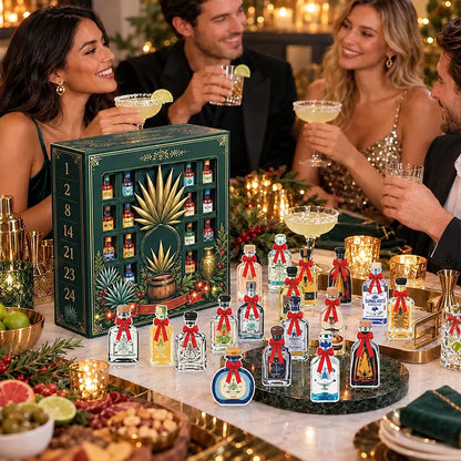 24-Day Mini Tequila Bottle Advent Blind Box for Holiday Celebration, Bar Table Decor, Collector Gift & Family Countdown
