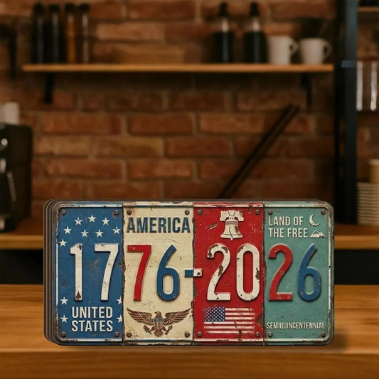 USA 250th Anniversary Block Sign | Rustic License Plate Art 1776-2026 Semiquincentennial Decor