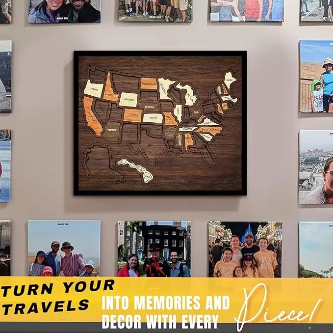 🔥Last Day 49% OFF - 🇺🇸 Wooden USA Travel Map Puzzle🧩