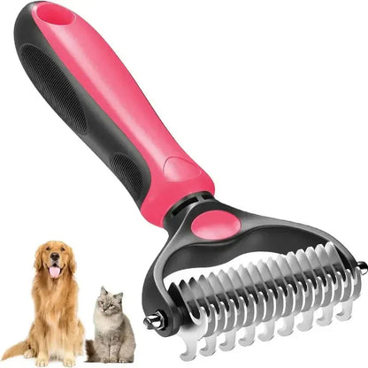 🐾Double-Sided Pet Grooming Brush – Hurtless Shedding & Dematting Undercoat Rake for Dogs and Cats