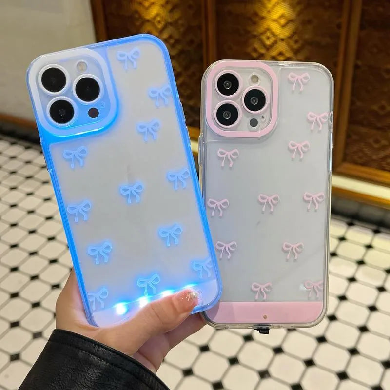 📱Vibrant LED Bowknot Phone Case, Compatible with iPhone 11/12/13/14/15/16/17 Pro/Pro Max