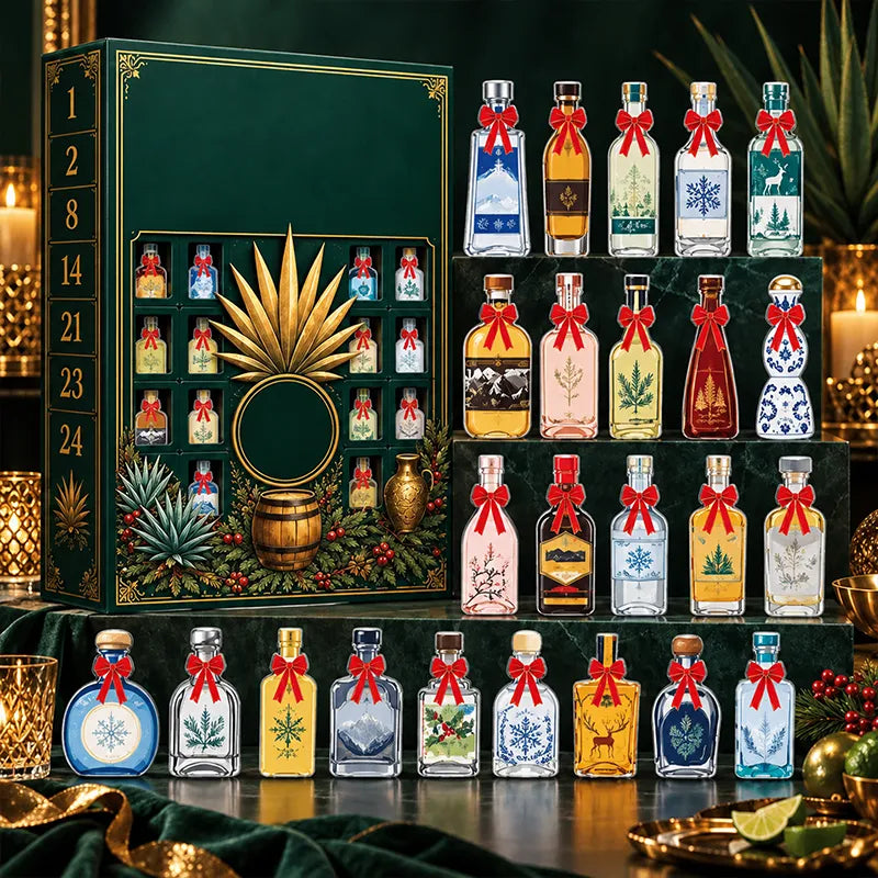 24-Day Mini Tequila Bottle Advent Blind Box for Holiday Celebration, Bar Table Decor, Collector Gift & Family Countdown