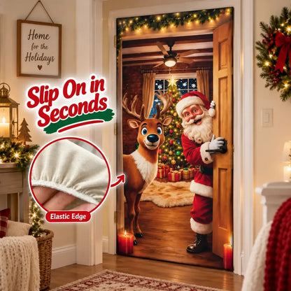 🔥 Santa Christmas Door Cover with Elastic Edges | Reusable Holiday Decor