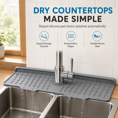 💧 LIMITED-TIME 50% OFF 🧽 Silicone Faucet Splash Guard Mat — Drain Fast, Cuttable