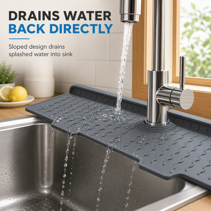 💧 LIMITED-TIME 50% OFF 🧽 Silicone Faucet Splash Guard Mat — Drain Fast, Cuttable