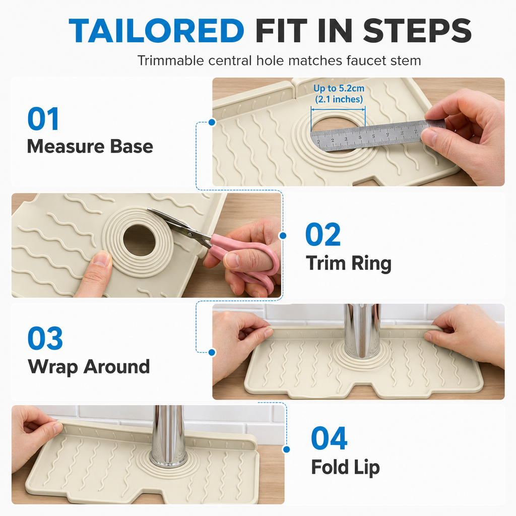 💧 LIMITED-TIME 50% OFF 🧽 Silicone Faucet Splash Guard Mat — Drain Fast, Cuttable
