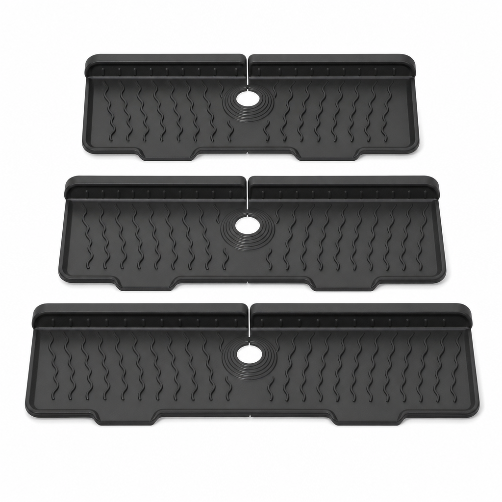 💧 LIMITED-TIME 50% OFF 🧽 Silicone Faucet Splash Guard Mat — Drain Fast, Cuttable