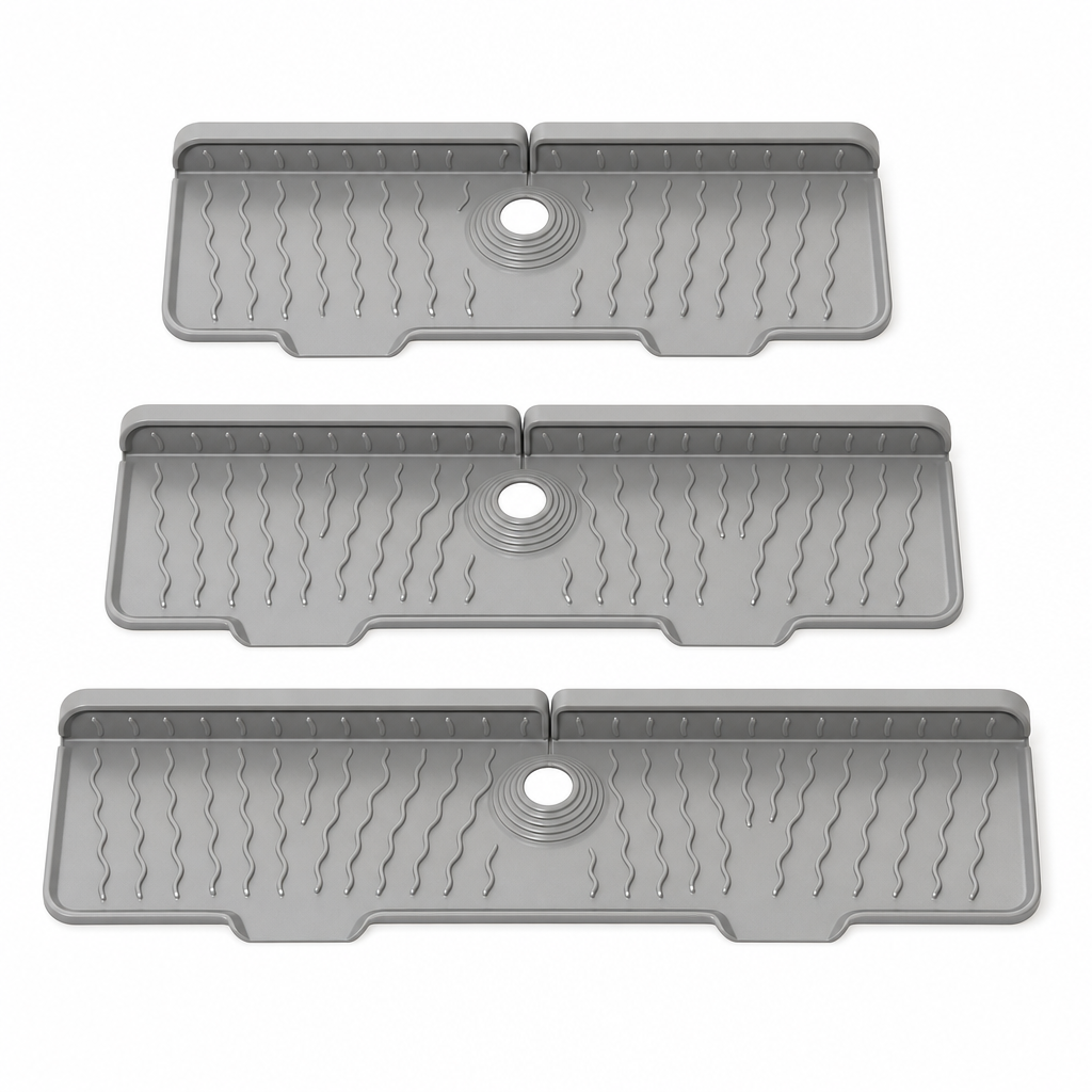 💧 LIMITED-TIME 50% OFF 🧽 Silicone Faucet Splash Guard Mat — Drain Fast, Cuttable